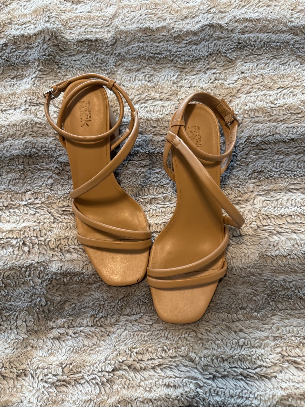 Strappy Tan Women's Sandal Block Heels - Modern Square Toe